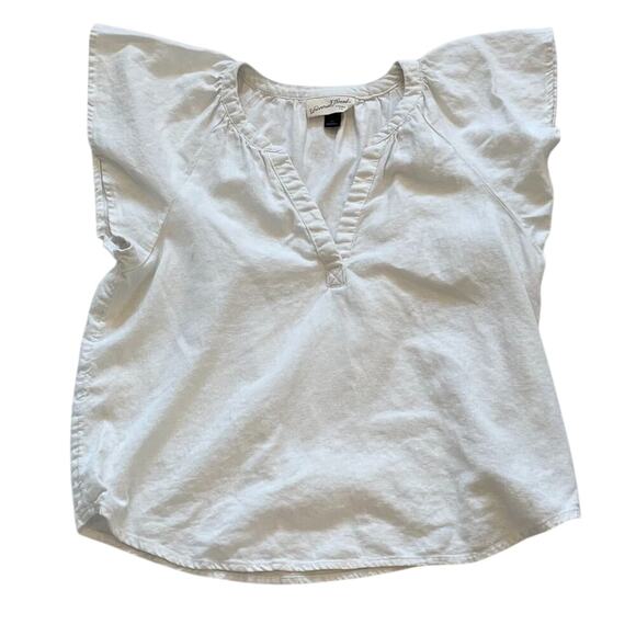 White Linen Blend Short Ruffle Sleeve V-Neck Blouse/Top, Size XS - Picture 7 of 11